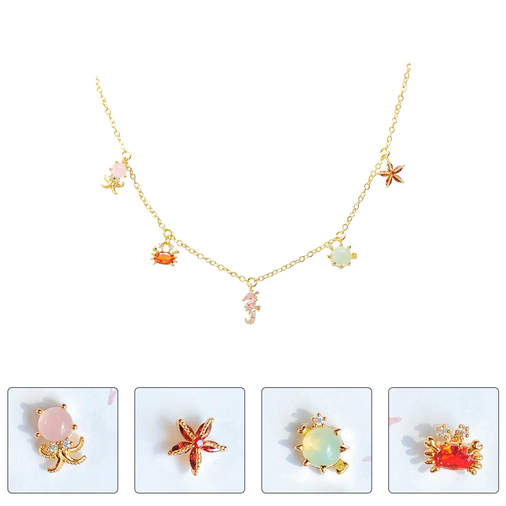 

1pc Clavicle Chain Colorful Zircon Sea Animal Design Beach Style Jewelry For Women Exquisite Beach Style Choker Neck Decor