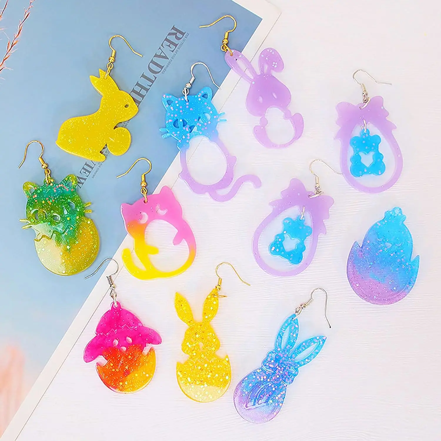 DIY hewan telur Paskah anting silikon cetakan putih kelinci kucing liontin penanda gantungan kunci kalung Resin epoksi cetakan perhiasan buatan tangan