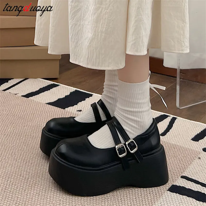 Jesień Harajuku Japanese Punk Rock Gothic Lolita Shoes Women Wedge High Heels girls College style Thick Sole JK uniform shoes