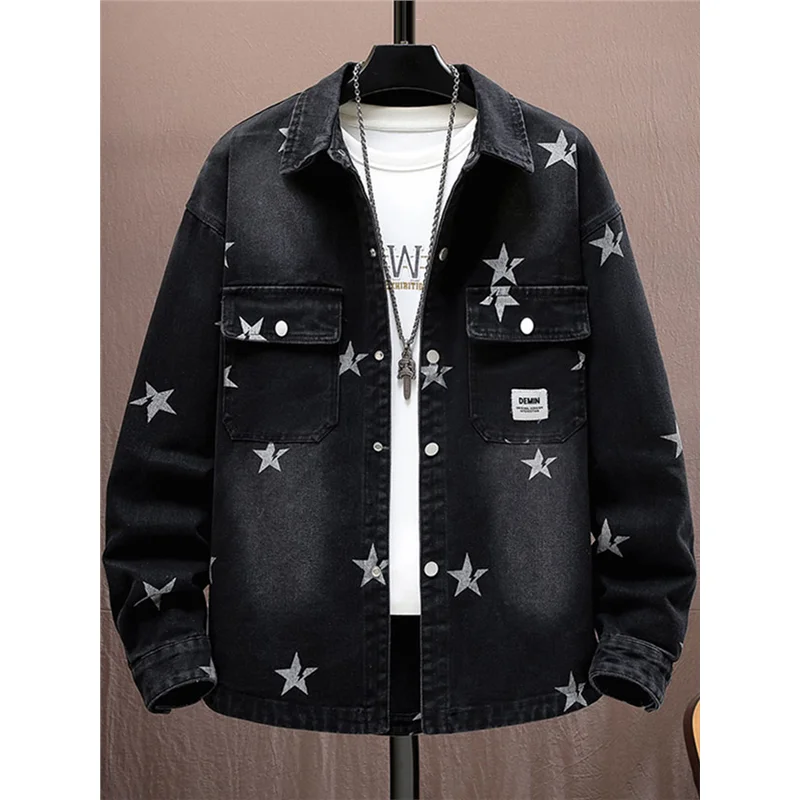 

Ретро-американская мужская куртка на весну-осень, молодежная модная куртка с принтом в гонконгском стиле, верхняя одежда из смеси хлопка и полиэстера, повседневная одежда