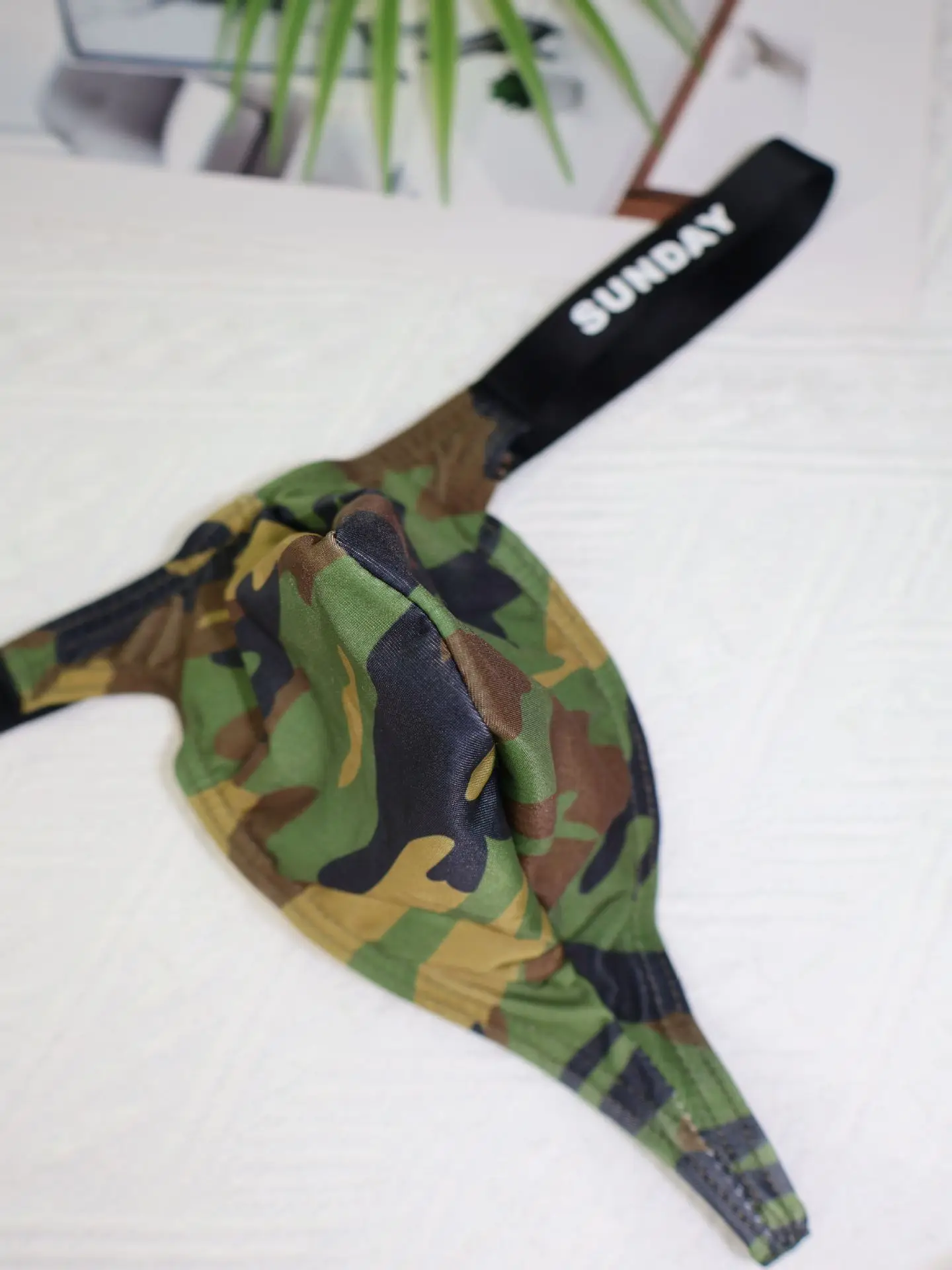 الرجال مثير U محدب الحقيبة ثونغ ليوبارد/التمويه مثليون جنسيا المثيرة T الظهر الملابس الداخلية مطاطا الرياضة سراويل التجفيف السريع بيكيني موجز #5