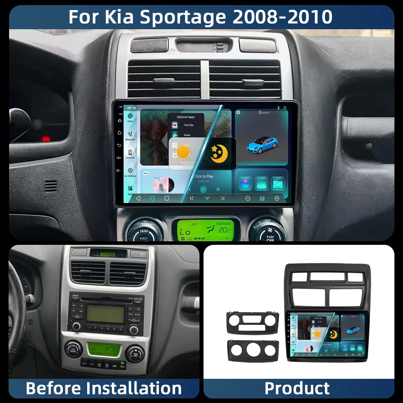 Jundof Qualcomm Android 13 Radio samochodowe dla Kia Sportage 2 2008-2010 Nawigacja GPS Multimedialny odtwarzacz wideo Stereo bezprzewodowy Carplay