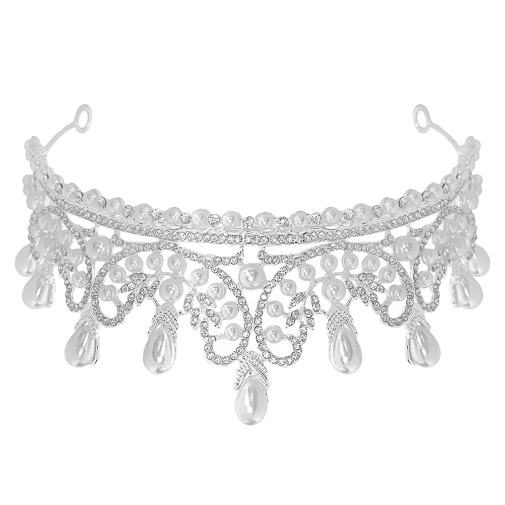 

Pearl Waterdrop Crown Bridal Tiara Delicate Lightweight Wedding Headpiece Elegant Bride Headband for Women