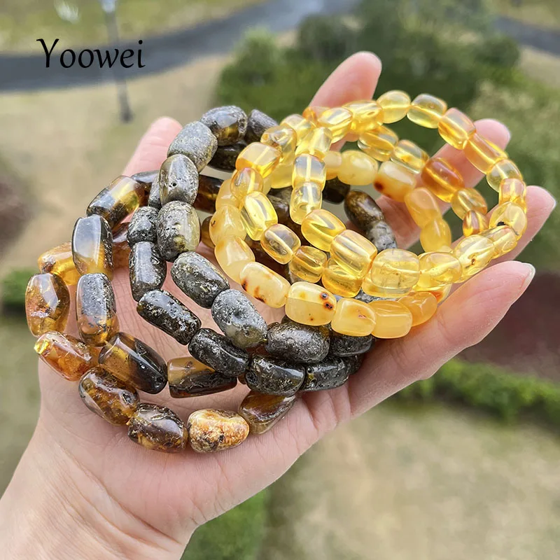 Original Amber Bracelets for Unisex New Genuine Irregular Beads Natural Black Medical Green Healing Jewelry Factory Unique Gift