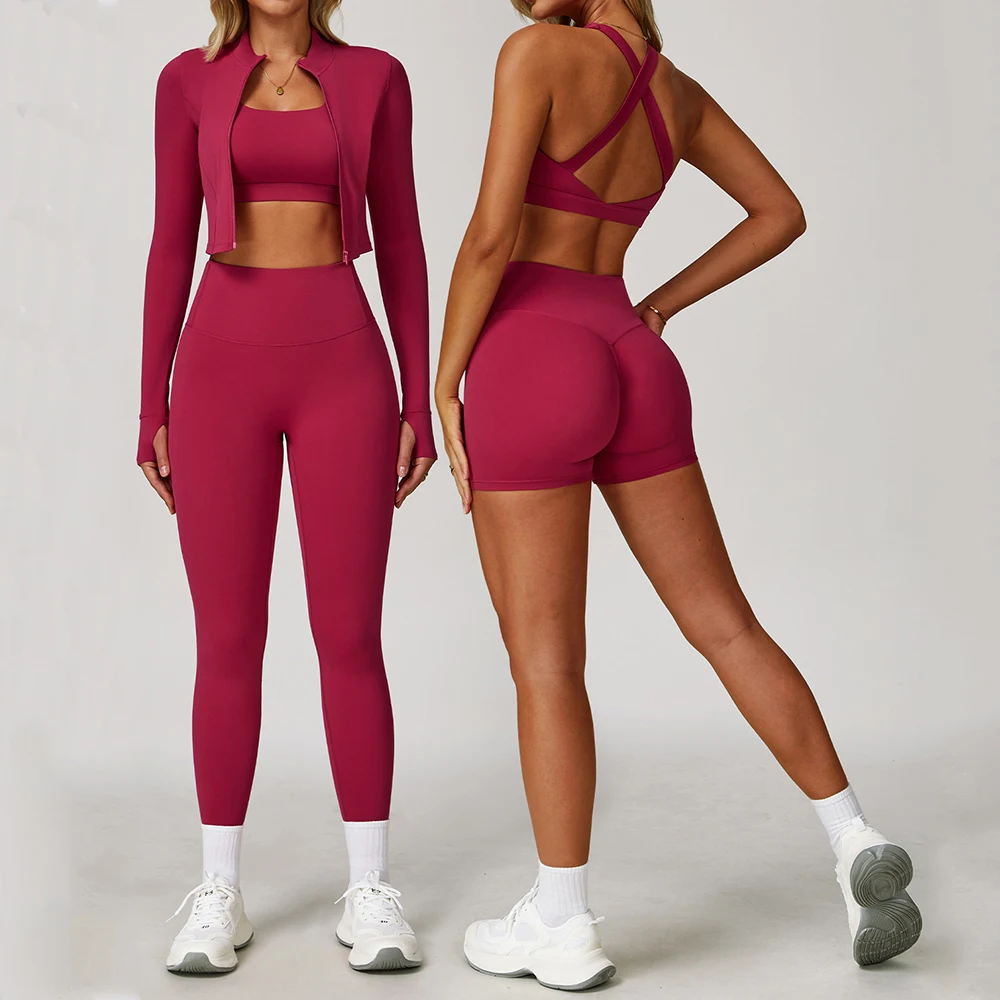 

3PCS Yoga Set Gym Clothes 2 PCS Sportswear Women Yoga Suits Fitness Set women's Tracksuits Sports Jacket Long Sleeve Gym Legging