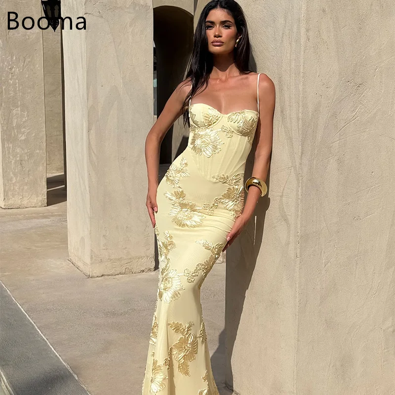

Booma Flowers Mermaid Evening Dresses Formal Party Gowns for Women Spaghetti Strap Sleeveless Prom Gown Customize