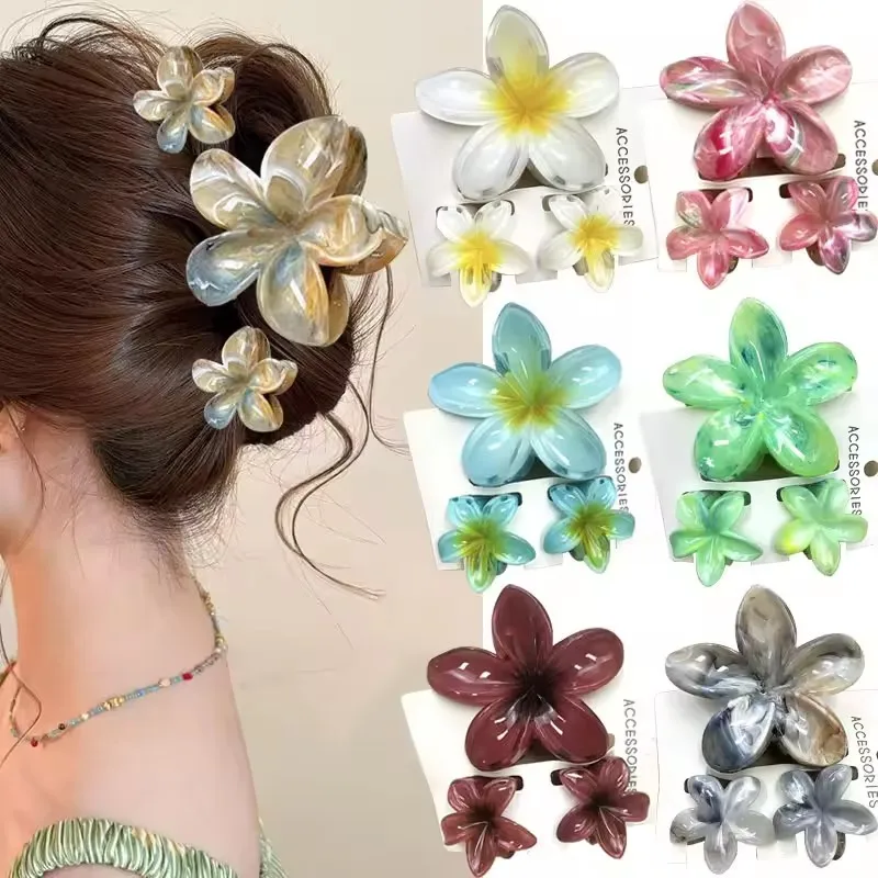 Pinza de Pelo con Flor Hawaiana de Verano, Horquillas de Plástico con Flores de Moda, Pinzas para Cola de Caballo, Pasadores, Accesorios para el Cabello de Playa, Adornos para la Cabeza