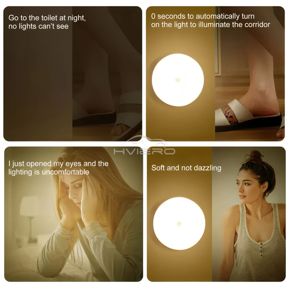 Wireless 8LED Night Light Motion Sensor Bedroom Detector Wall Lamps Decoration Round For Room Staircase Closet Bedside Wardrobe