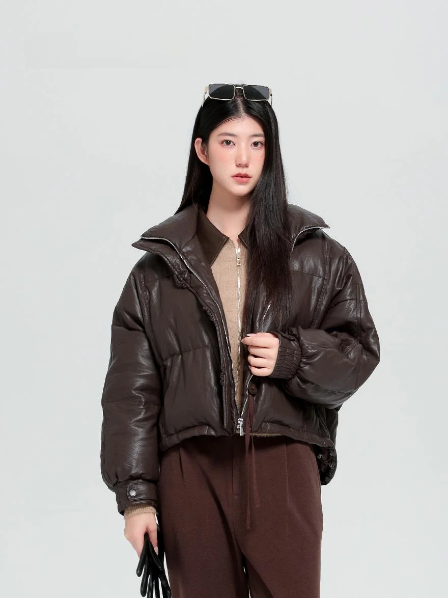 

Dolores Winter New Arrival down Jaet ort Thiened Retro Brown Du Feather Coat Commute Sle Artistic Straight Cut