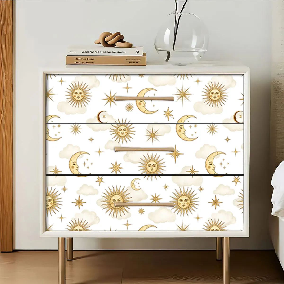 Celestial Sun Moon Star Cloud Peel and Stick Wallpaper Removable Self Adhesive Contact Paper Waterproof for Bedroom Cabinet
