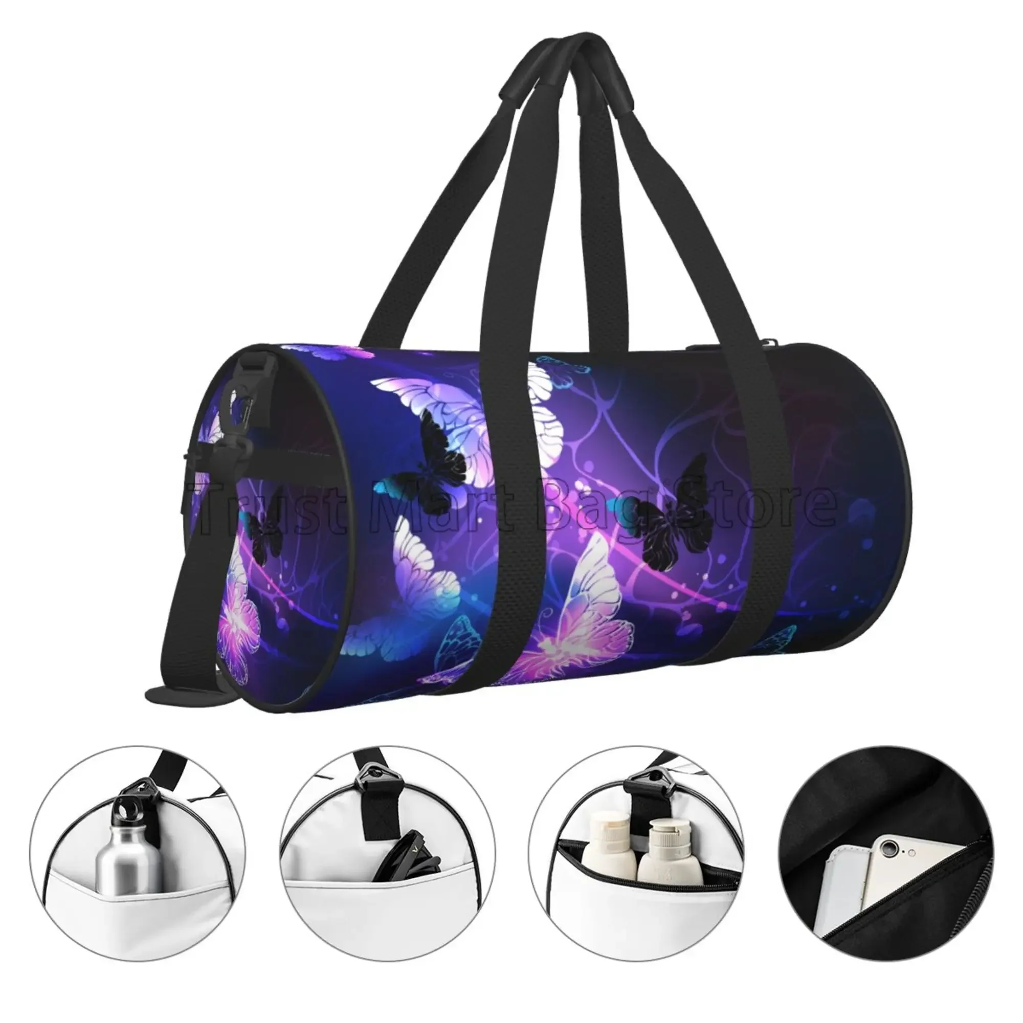 Flying Butterfly Round Travel Duffel Bags Gym Sports Luggage Large Travel Tote Bag Overnight Weekend Bags for Men and Women