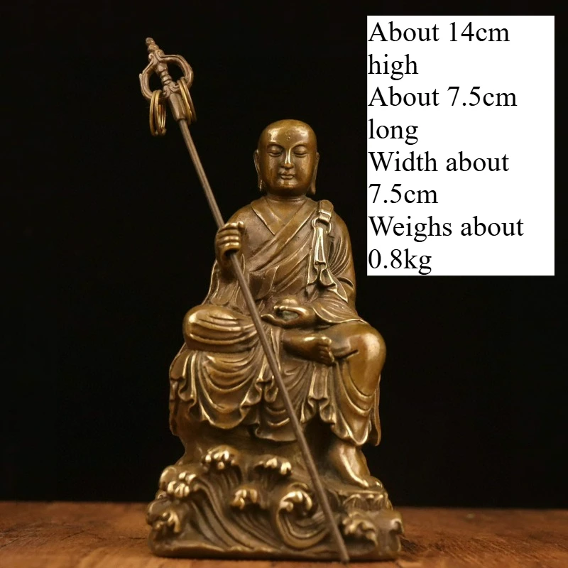 Retro Bronze Carving of Ksitigarbha Creative Home Garden Living Room Entrance Hall Offering Ornaments Sculptures Crafts Gifts