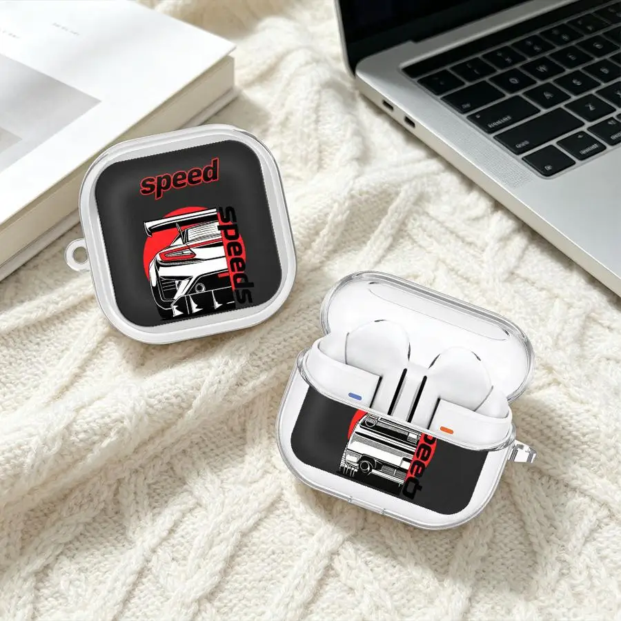 Racing Car Graphic Clear Earphone Cases Cover With Hook Case For Samsung Galaxy Buds 2Pro Live 3Pro 3 FE 4Pro 4 Pro 2