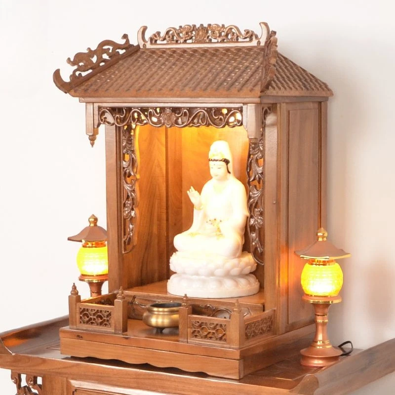 Solid wood wall-mounted type with door, God of Wealth Buddha cabinet, incense offering table, home Guanyin ancestor tablet