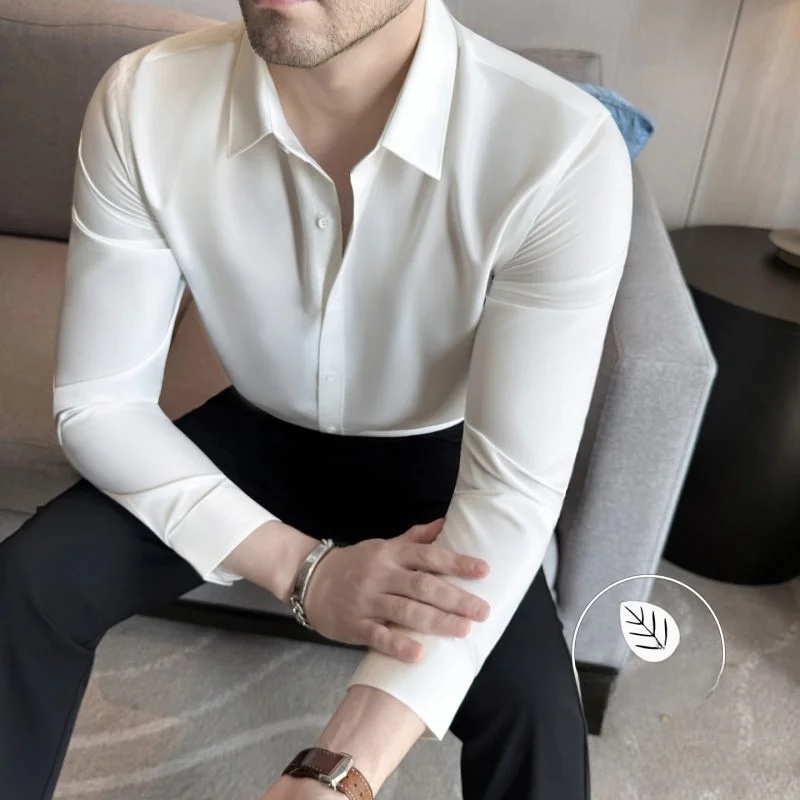 

Busin Casual Long Sve Slim Fit irt Мужская рабочая одежда из белого цвета, против морщин, не гладкого полиэстера, смесь модала