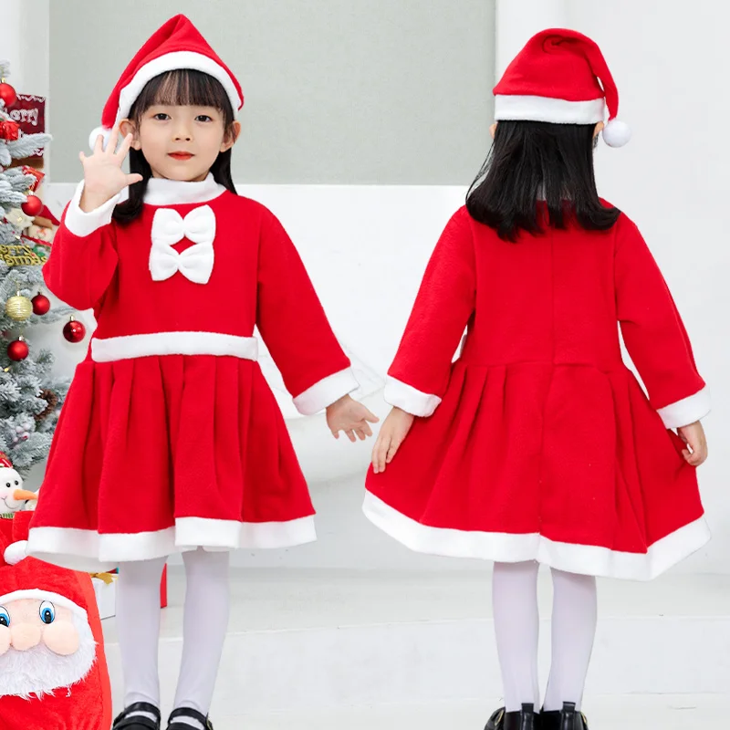 Christmas Girl Santa Claus Costume/Cloak ，Toddler Baby Red Xmas Clothes，Children New Year Santa Claus Set