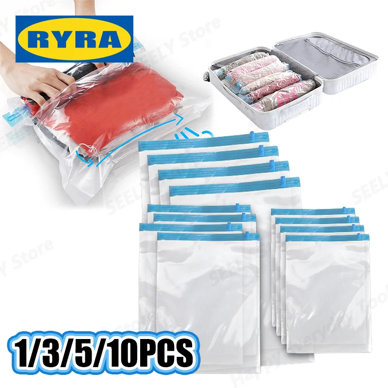 Clothes Compression Storage Bags Hand Rolling Clothing Vacuum Bag Packing Sacks Travel Space Saver Bags For Luggage Seal Bags