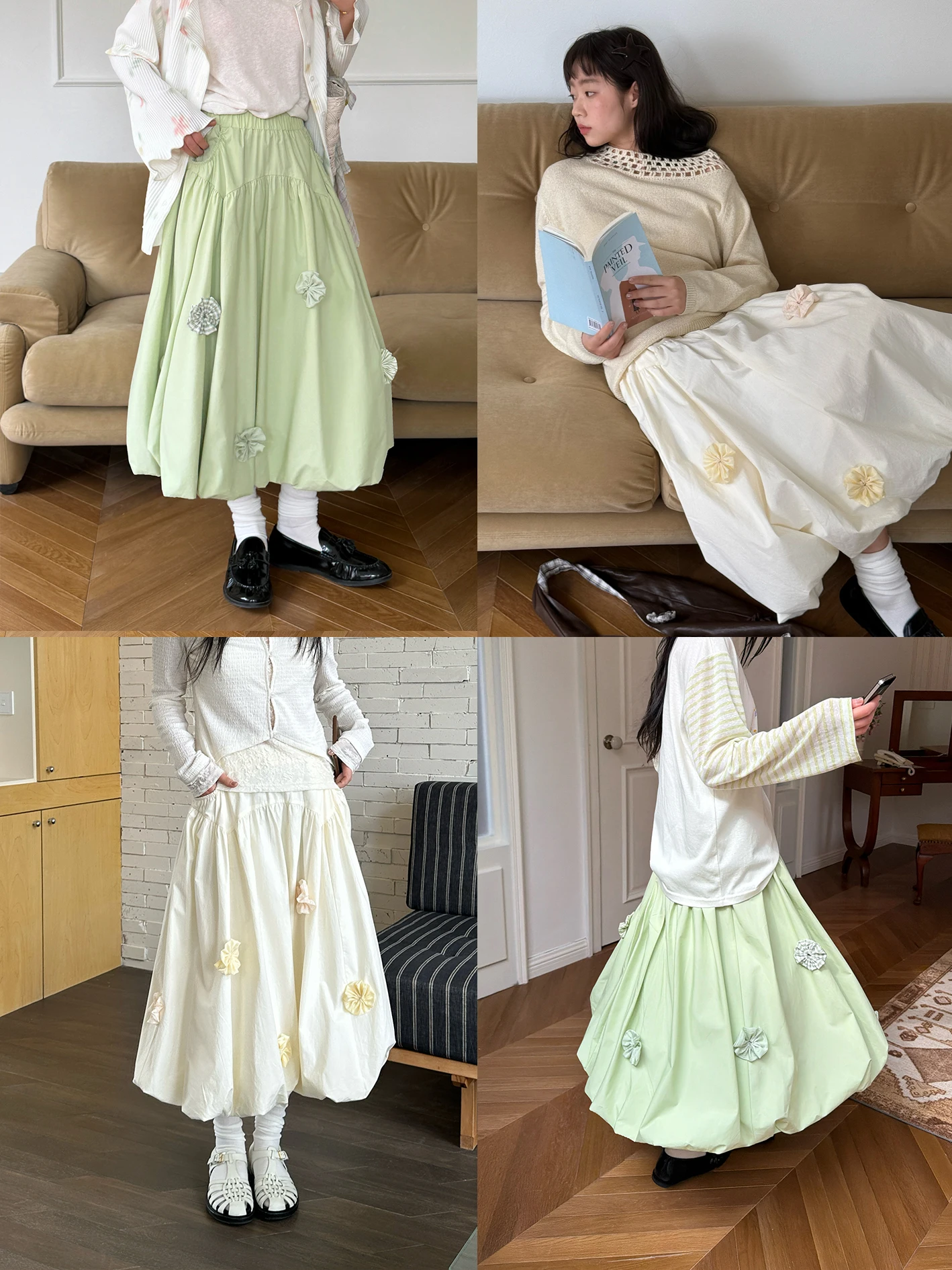 

Юбка миди ручной работы с двухцветным цветочным узором, 3D-принтом, универсальная, из смесового хлопка, весна-лето, женская