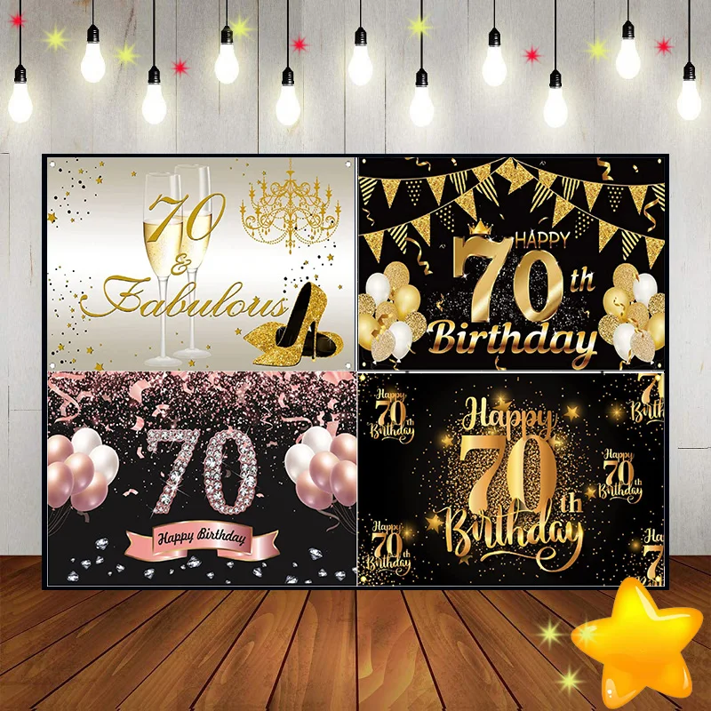 Happy 70th Birthday Woman Background Decoration Photography Backdrops Red Photo Balloon Custom Backdrop Party Crown Man Throne