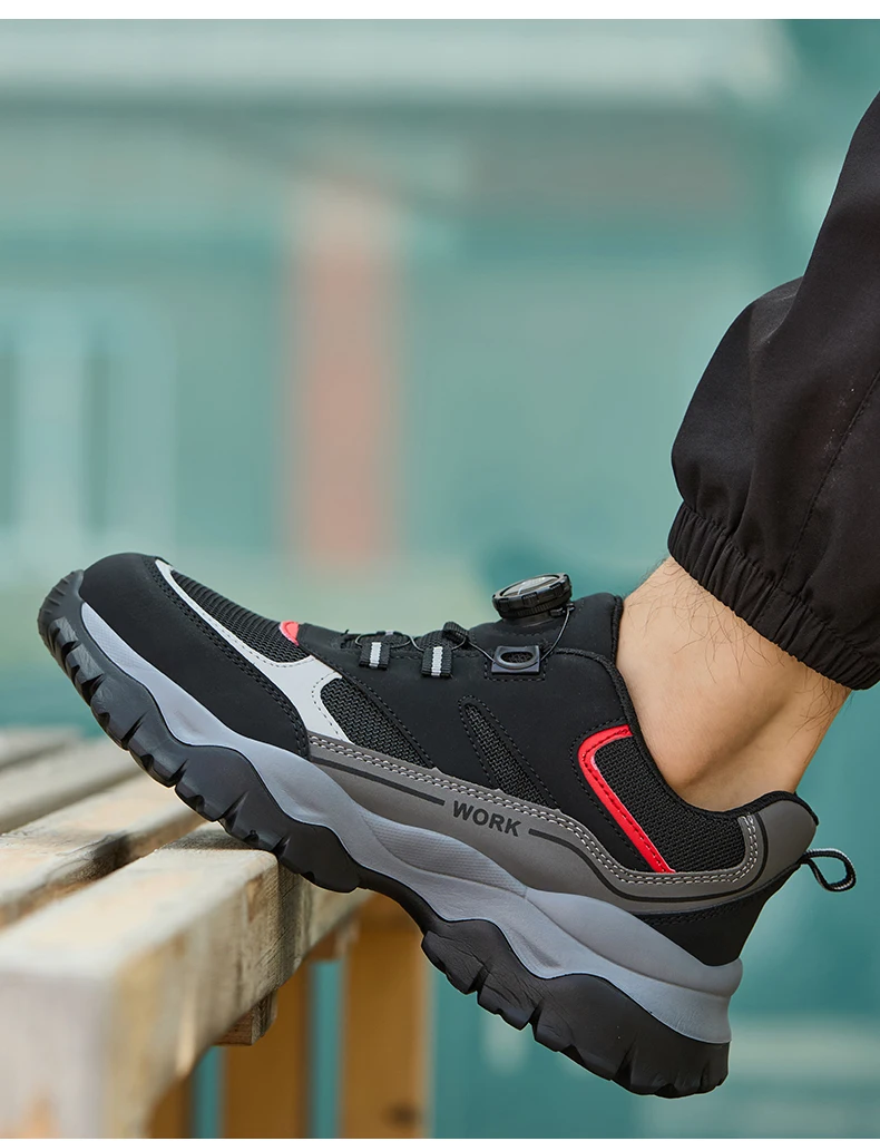Indestructible Steel Toe Work Shoes for Men Rotating Button Safety Shoes Lightweight Construction Work Safety Shoes