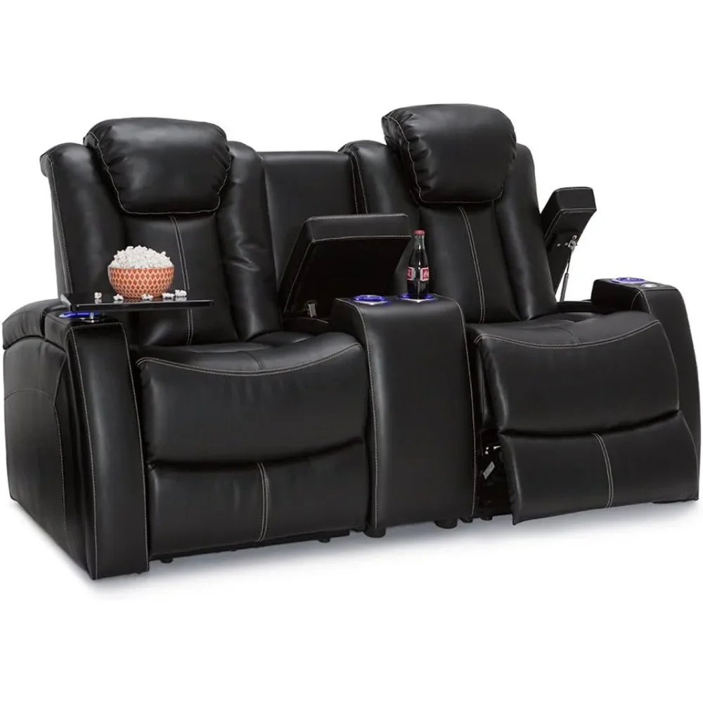 

Home Theater Seating - Living Room Leather Gel Power Recline Power Headrests - USB Charging, reclining sofa