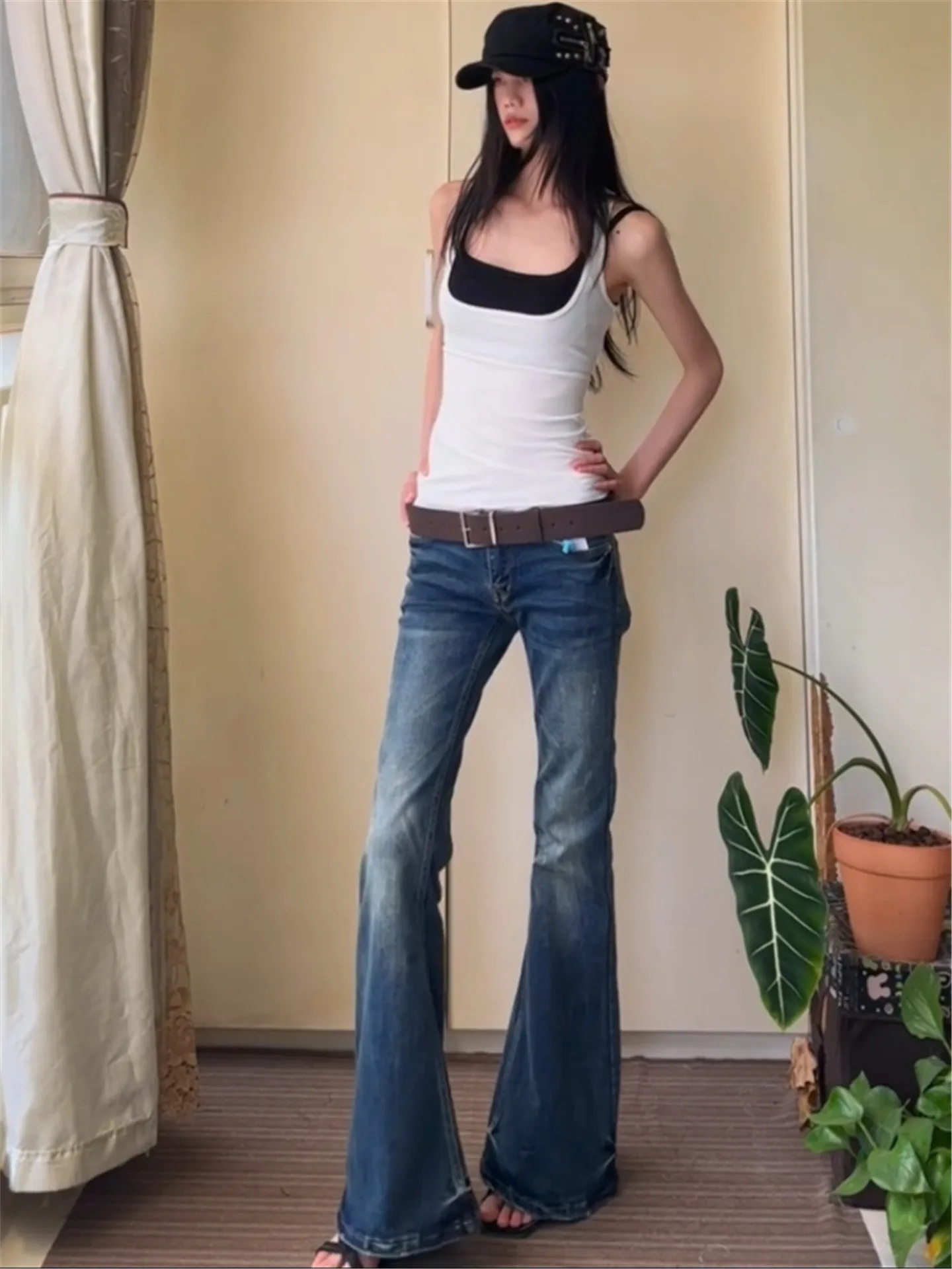 

Женские джинсы-клеш с низкой посадкой, удлиненные, с высокой талией, рваные, винтажные, синие, хлопковые, на молнии, повседневные, с эффектом похудения