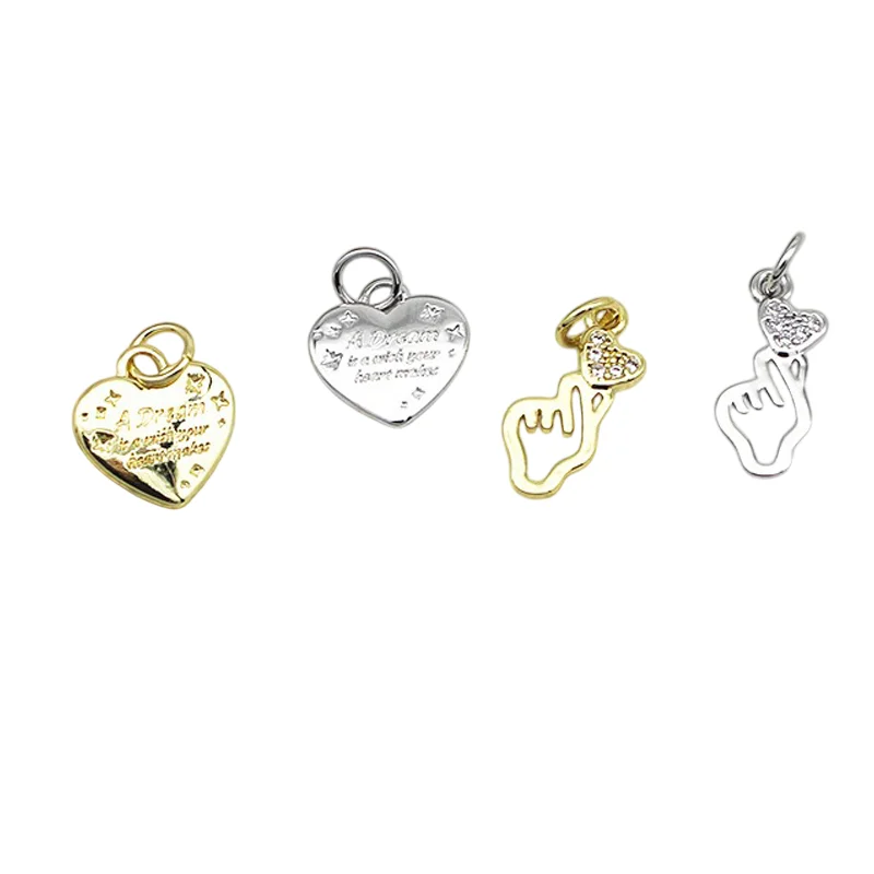 3 Pcs Brass Plated Pendant DIY Jewelry Accessories Finger Heart Microphone Ice Cream Micro Zircon Charm Necklace Bracelet Making