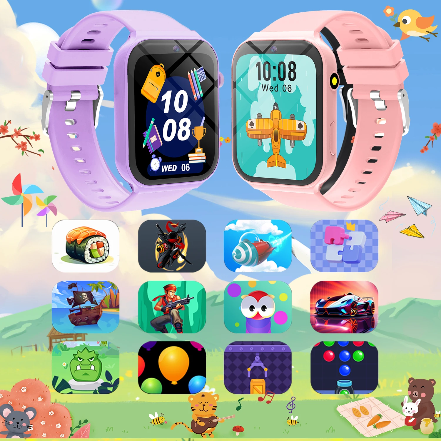 Children's Smartwatch Girl Boy Kids Intelligence Learning Game Sleep Monitoring Step Counter Alarm Flashlight Gifts