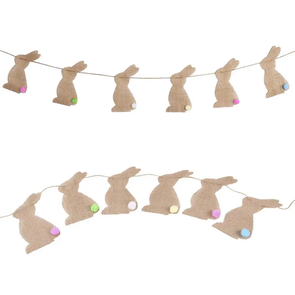 Easter Day Jute Rabbit Party Hanging Flag Garland Banners Bunting Decoration