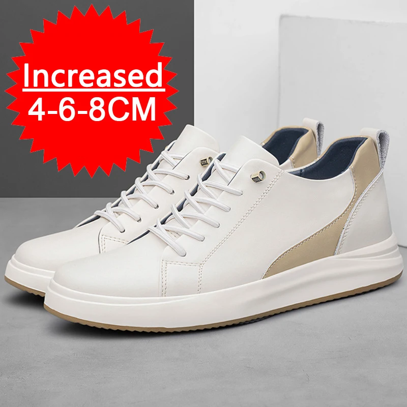 Sneakers Men Elevator Shoes Fashion Soft Leather Heightening Shoes For Men Hidden Inner Height Sports 6/8CM Casual Height Shoes