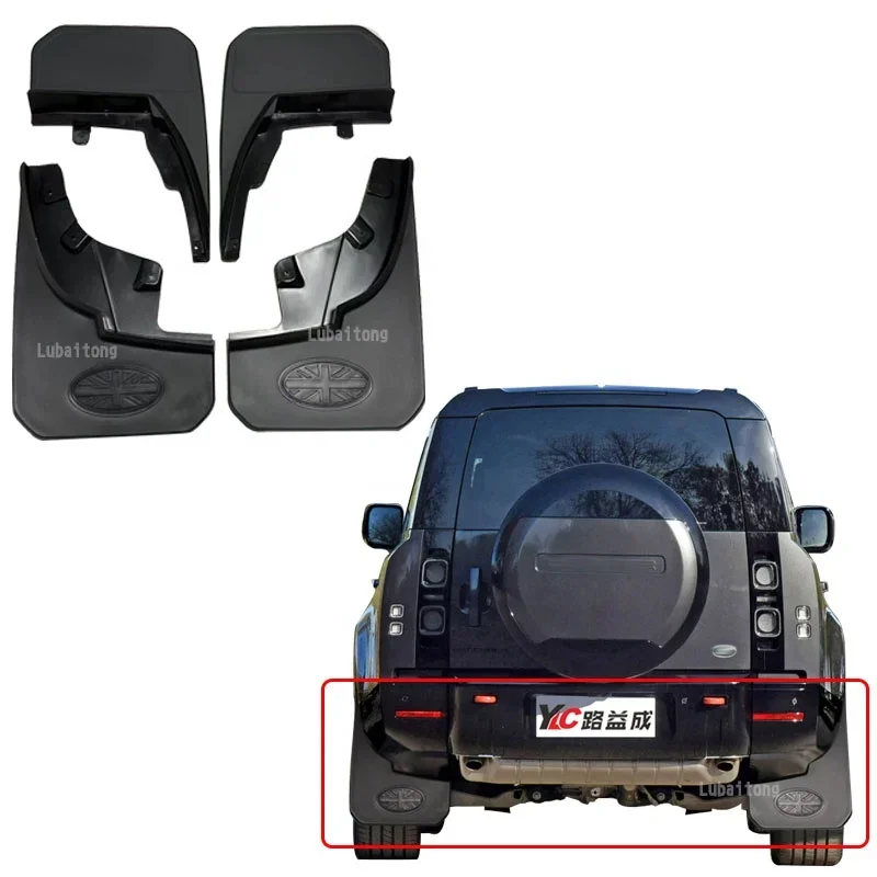 

High Quality ABS Plastic 4Pcs Widen Matte Black with Mizi Flag Front Rear Mudflaps Mudguards For 2020-2024 Defender 130
