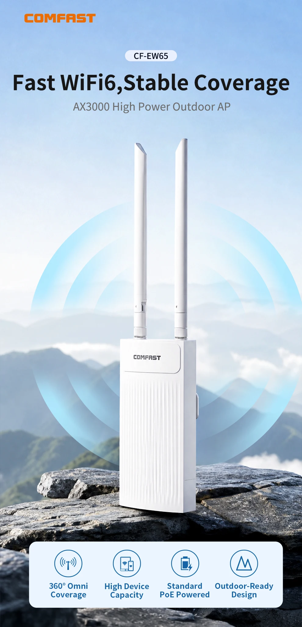 COMFAST Outdoor Access Point Wifi AP Router AX3000 Wireless Wifi Router 2.4G/5.8GHz All Weather Wifi Booster Extender Repeater
