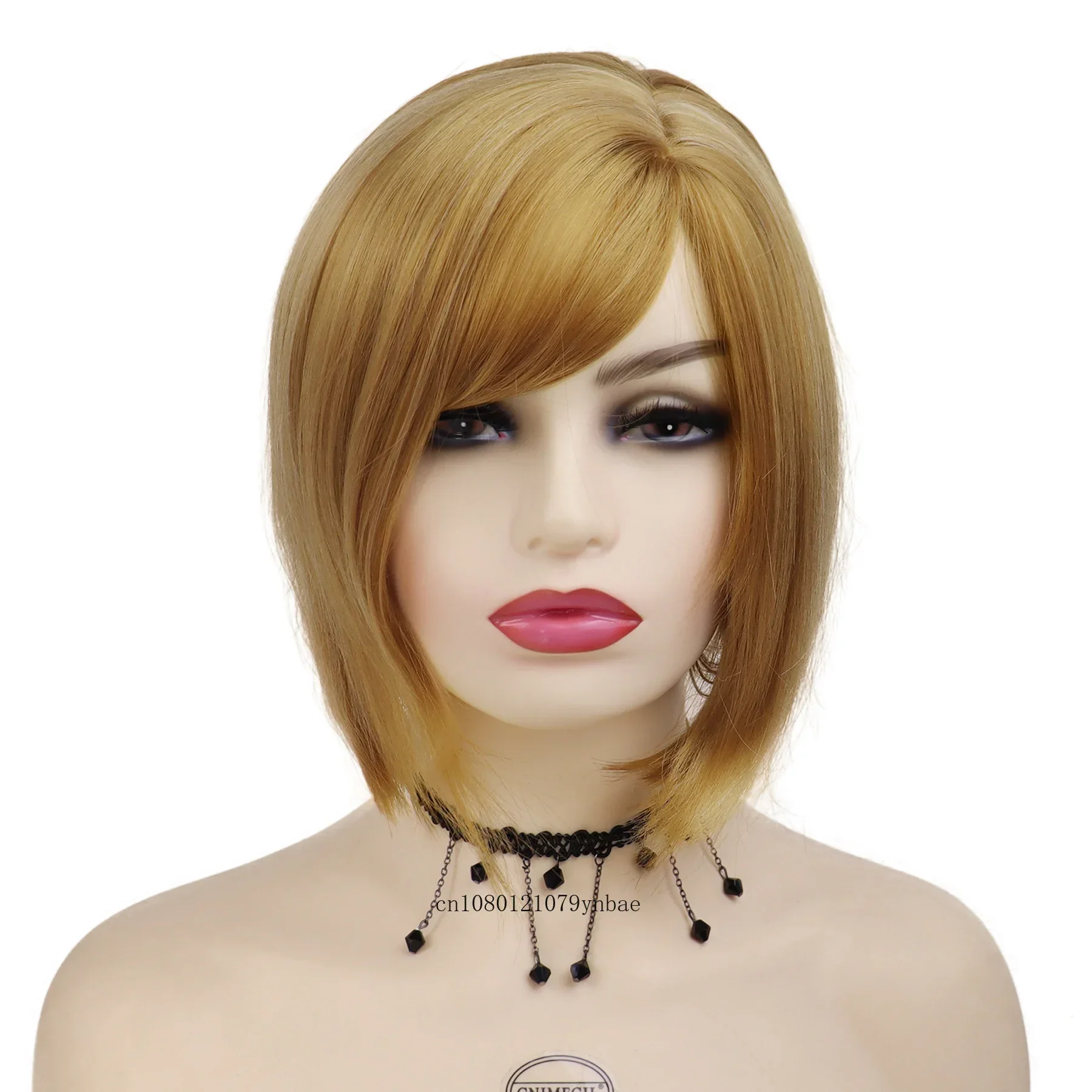 Blonde Bob Wigs Synthetic Hair Short Straight Wig with Bangs for Women Lady Natural Looking Daily Costume Party Heat Resistant