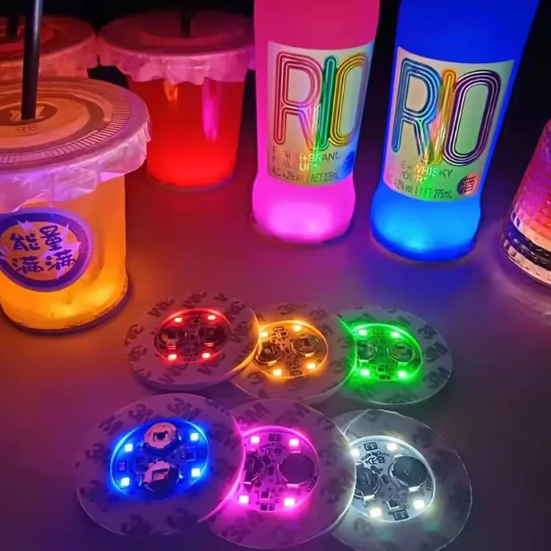 20 PCS LED Coaster Light Set Self‑Adhesive Bottle Stickers Glow In Dark Party Wine Cup Decorative Lights for Event Club Wedding