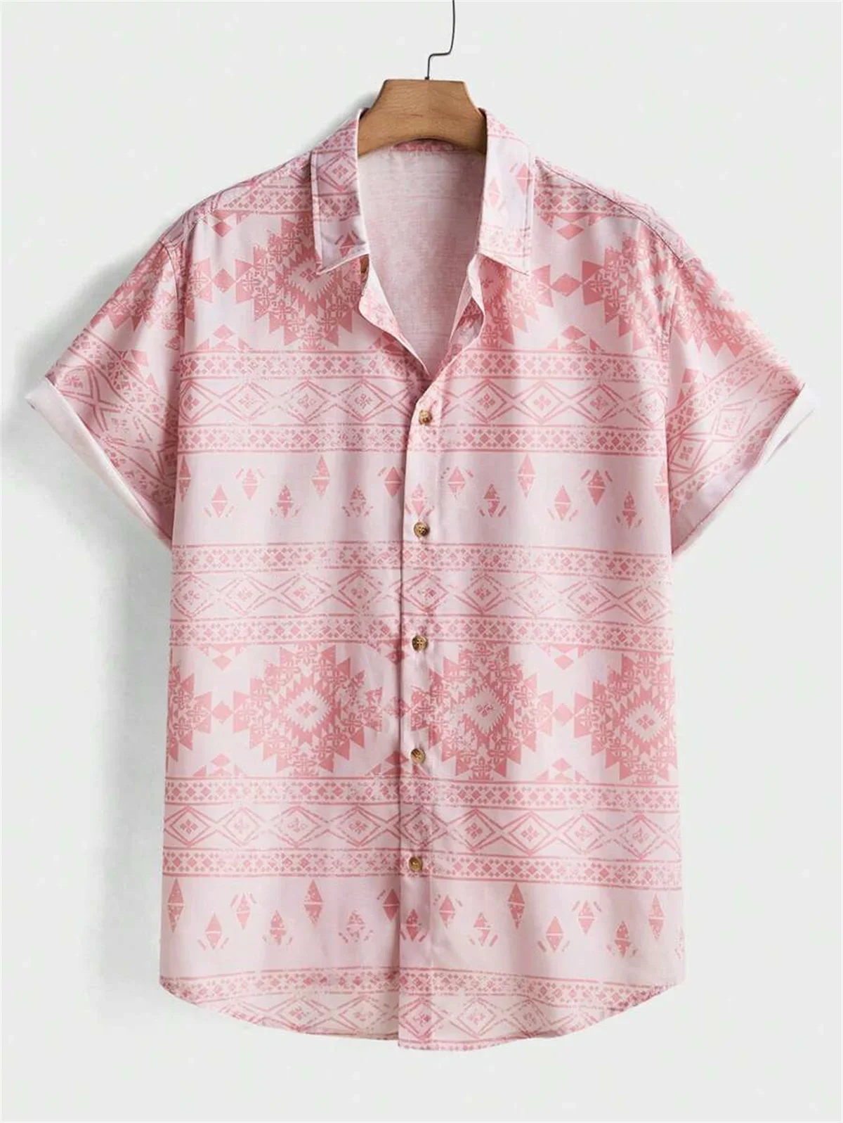 Camisa havaiana de manga curta masculina, estilo étnico, estampa totem, tops diários de lapela, moda casual, tamanho grande