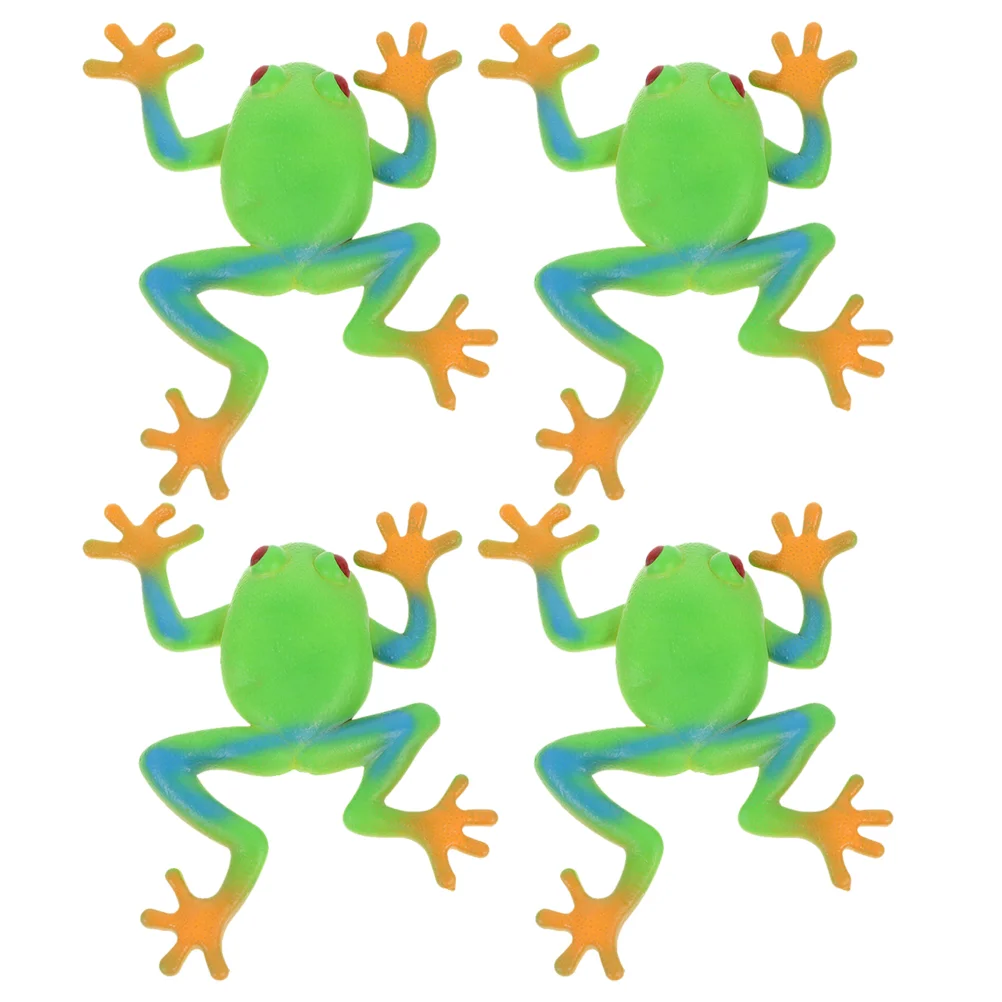 

4 Pcs Ealistic Frog Figurines Stretchy Toys Vent Green Shaped Party Favors for Teens Child Simulated Little