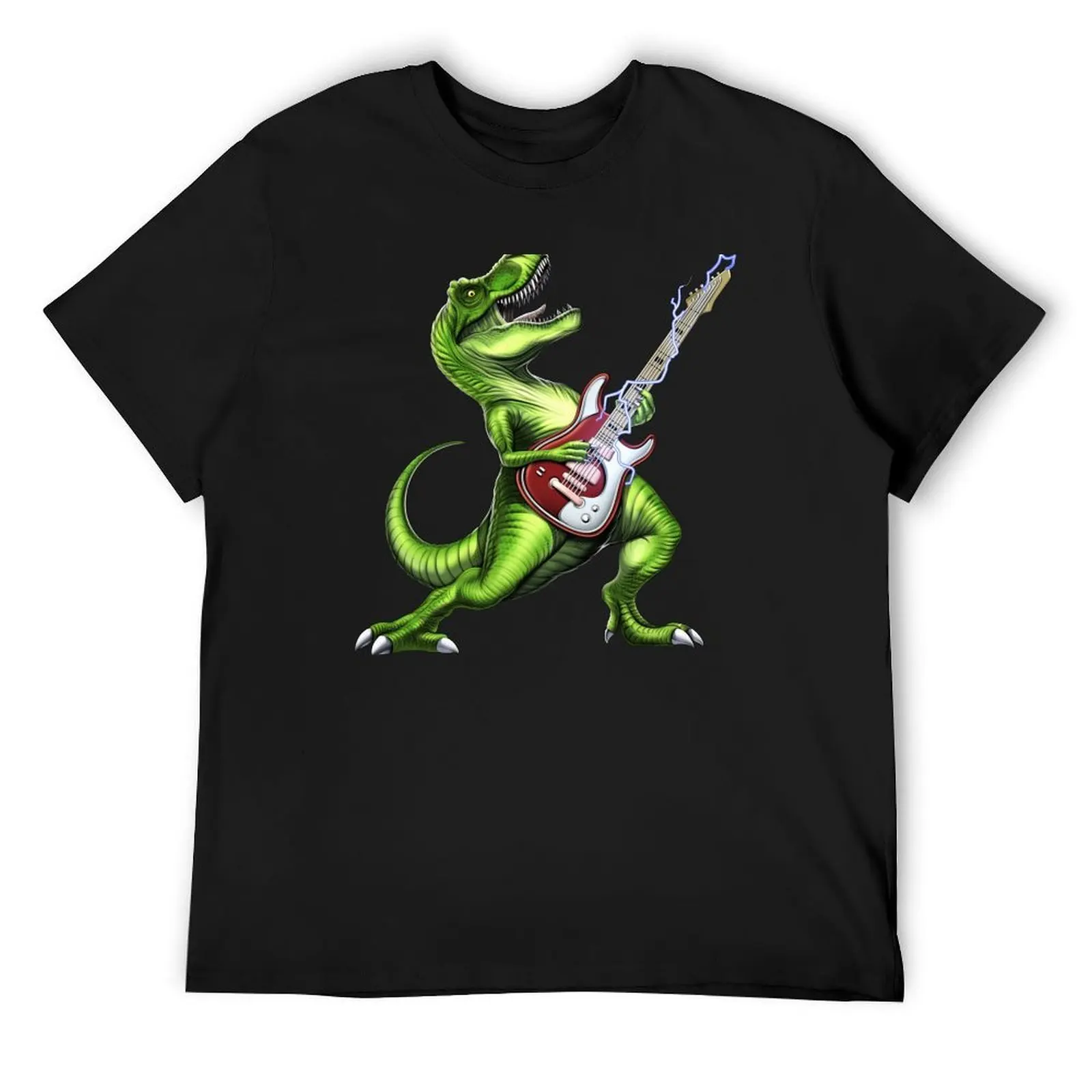 

T-Rex Dinosaur Playing Guitar T-Shirt cheap stuff shirts graphic tees korean fashion Short sleeve tee mens clothes
