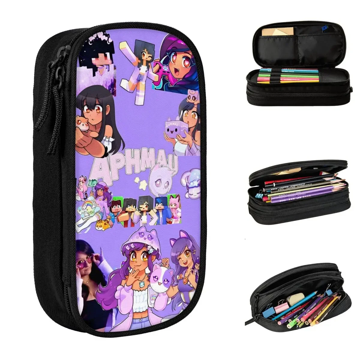 Aphmau Cartoon Anime Pencil Cases Fun Pen Box Bags Student Large Storage Students School Cosmetic Pencilcases