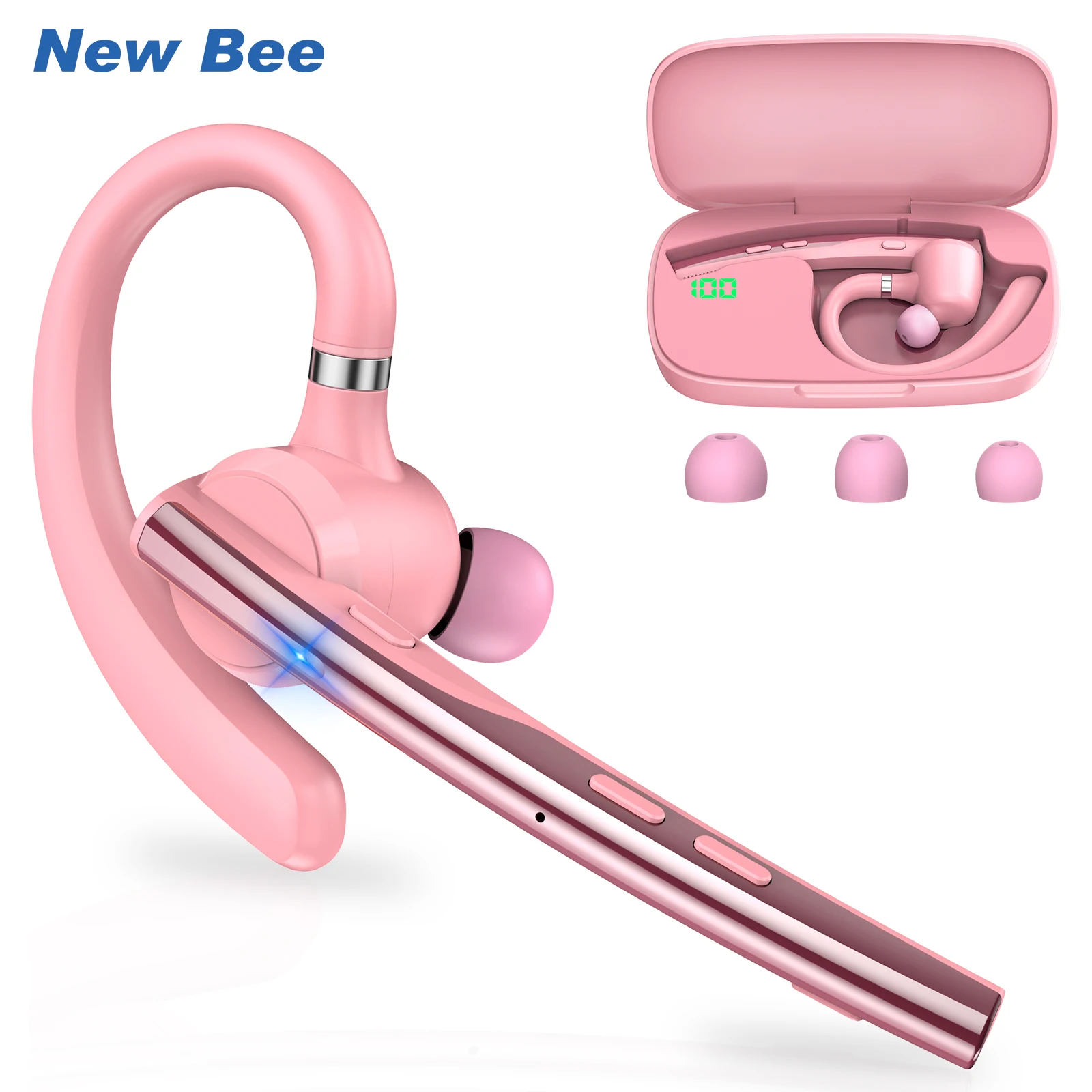 New Bee M54 Wireless Bluetooth Headset Headphone Noise Cancelling Earpiece Dual-Mic Mute Handsfree Earphones for Girls Office