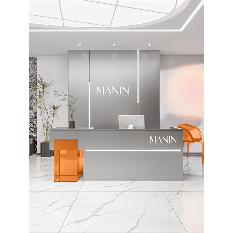 Modern Stainless Steel Reception Desk for Gym Dance Studio Barber Shop Clothing Store Checkout Counter Simple Bar Table