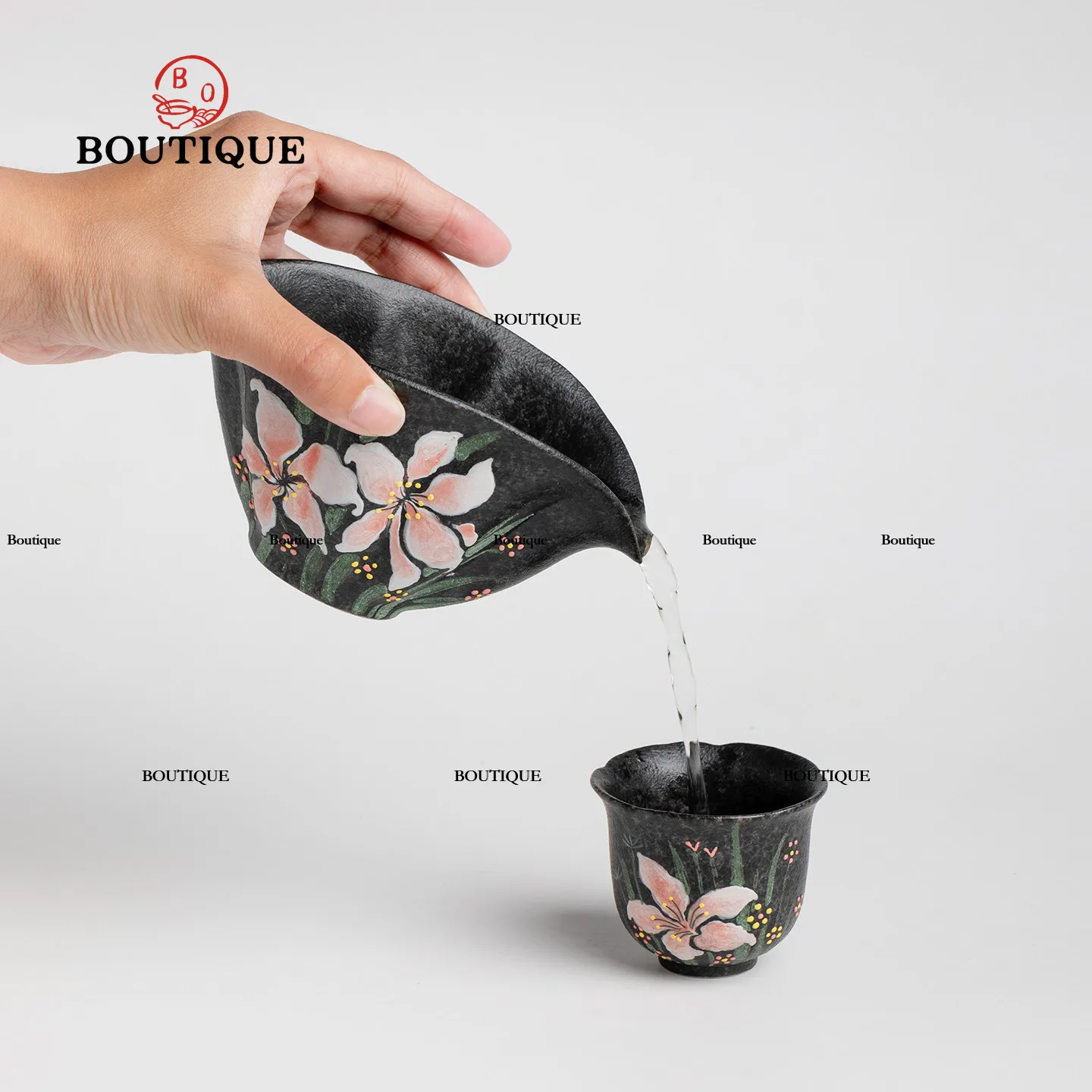 Hand-painted Lily Flower Tea Pitcher Retro Ceramic Tea Sea Cups Tea Maker Cha Hai Tea Bowl Drinkware Cup Divide Tea Oolong Home