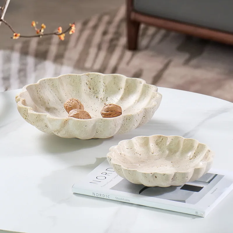 Natural Marble Travertine Storage Tray Petal Shape Fruit Trays Household Living Room Coffee Table Tabletop Ornaments Home Decor