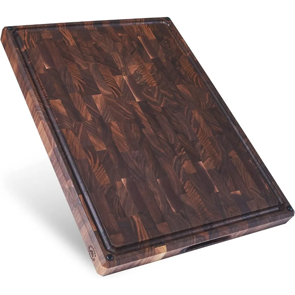 

Large Thick End Grain Walnut Wood Cutting Board with Non-Slip Feet, Juice Groove for Kitchen 20x15x1.5 in