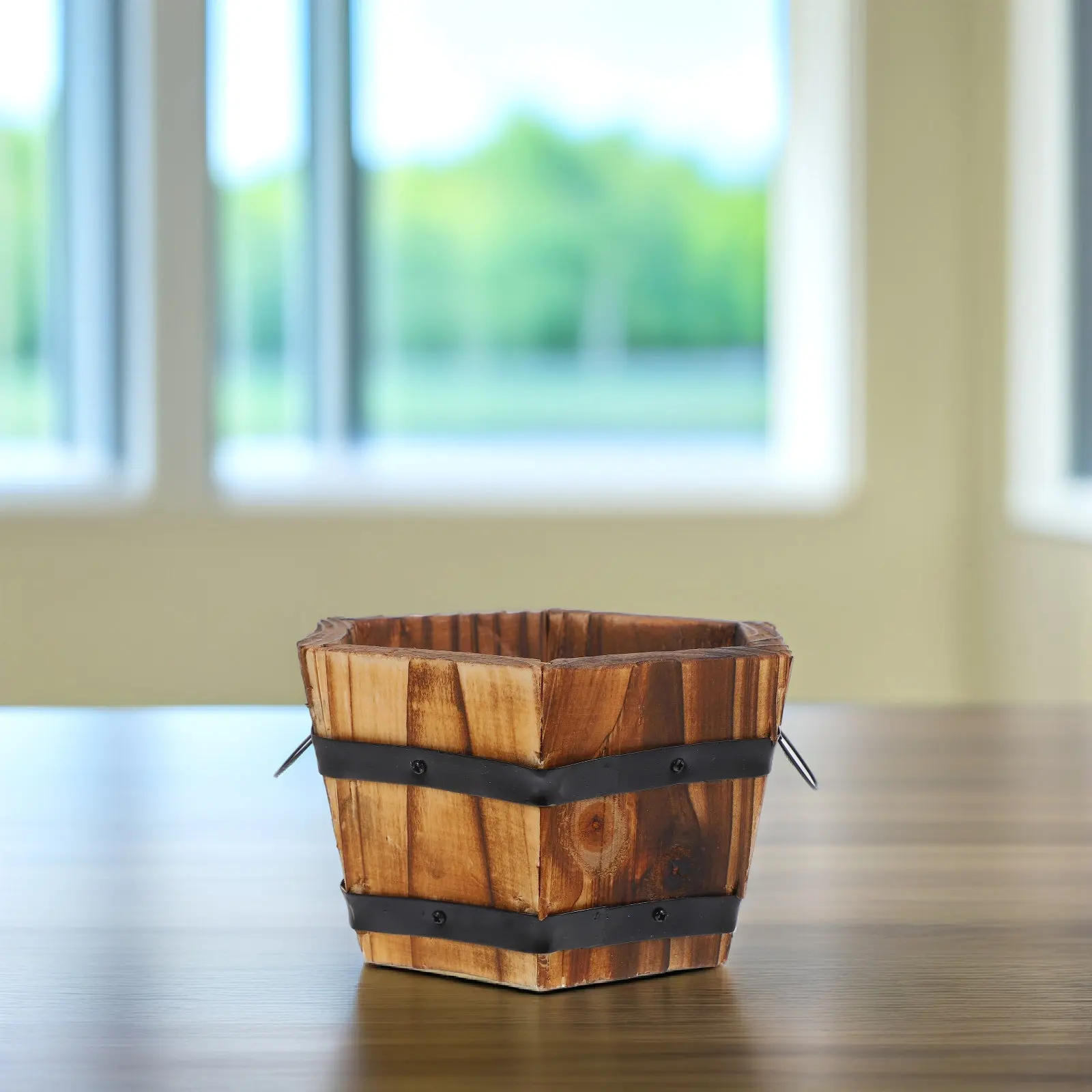 Rustic Wooden Barrel Flower Pot Small Solid Wood Flower Box Succulent Planter Balcony Garden Home Decor Natural Breathable