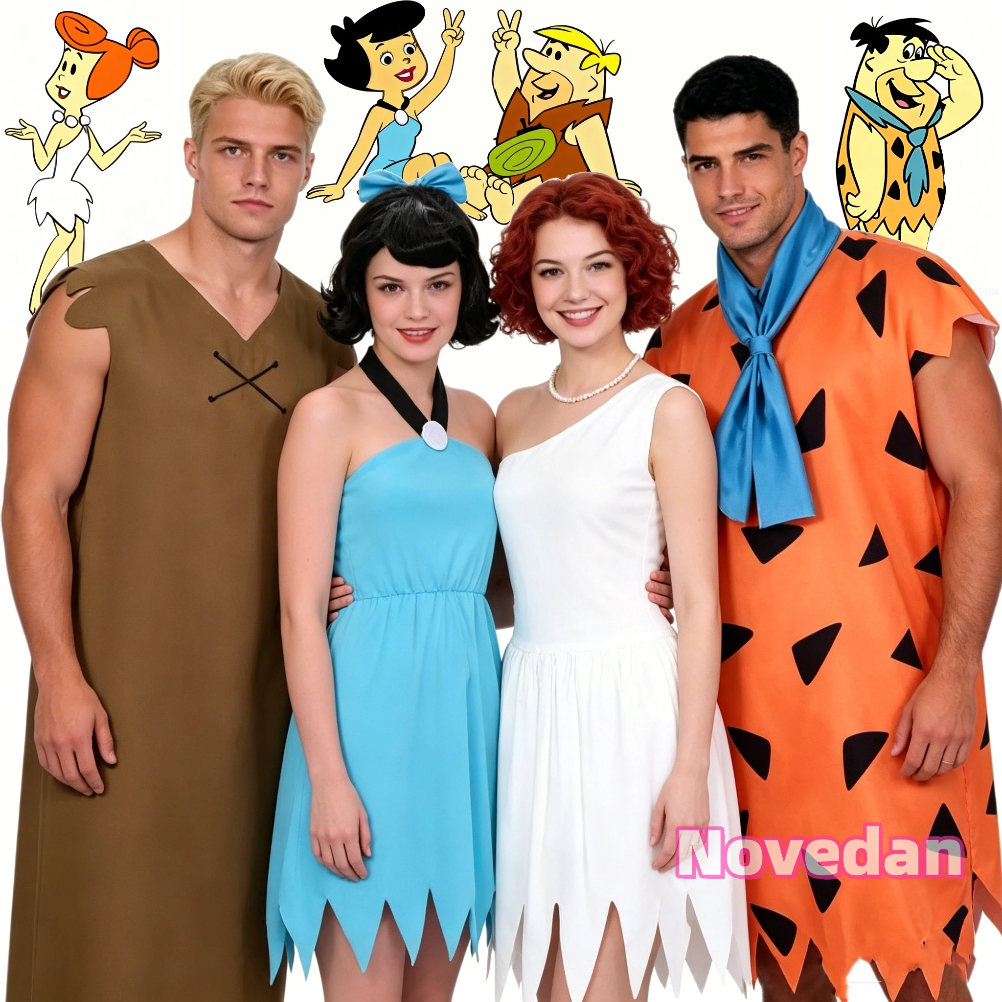 Modernes Primalmenschen-Kostüm Fred und Wilma Flintstone Barney Rubble Höhlenmensch-Outfit Halloween-Party Indianer-Cosplay-Kostüm