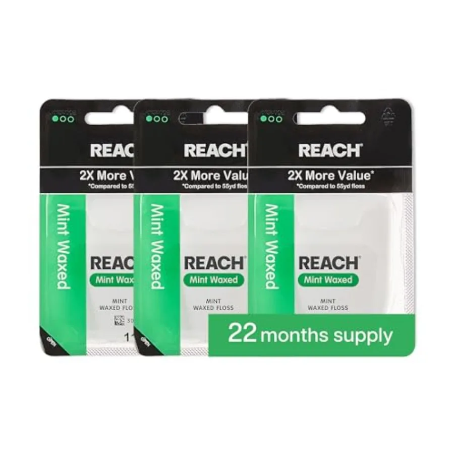 REACH Dental Floss, 2X More Value, Plaque Remover for Teeth, Shred Resistant, Floss Slides Smoothly, Easy to Use,,for Adults an