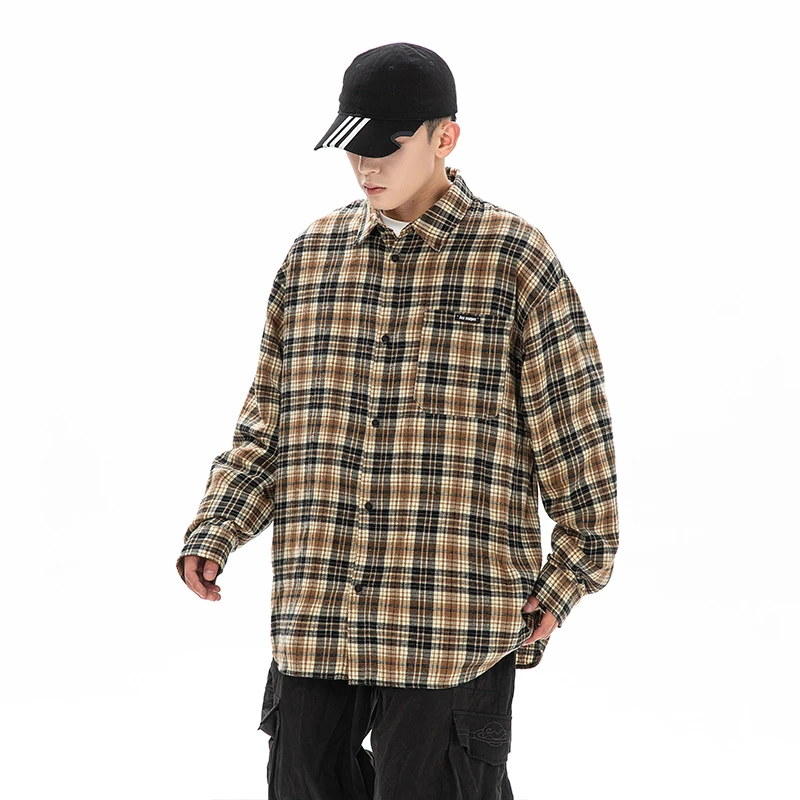 Men Streetwear Fashion Loose Casual Plus Size Long Sleeve Shirts Women Hip Hop Boys Girls Oversize Plaid Shirt Blouses