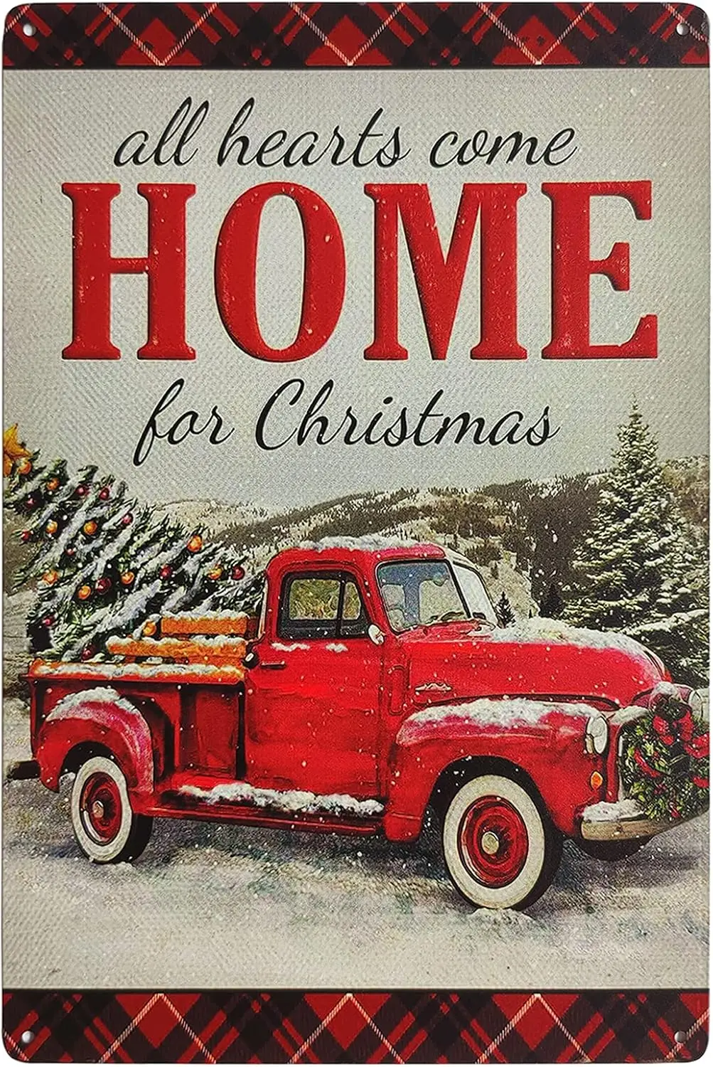 TISOSO All Come for Christmas Vintage Metal Tin Sign Red Truck Rustic Farmhouse Decor for Living Room Bedroom Decoration --Tin S