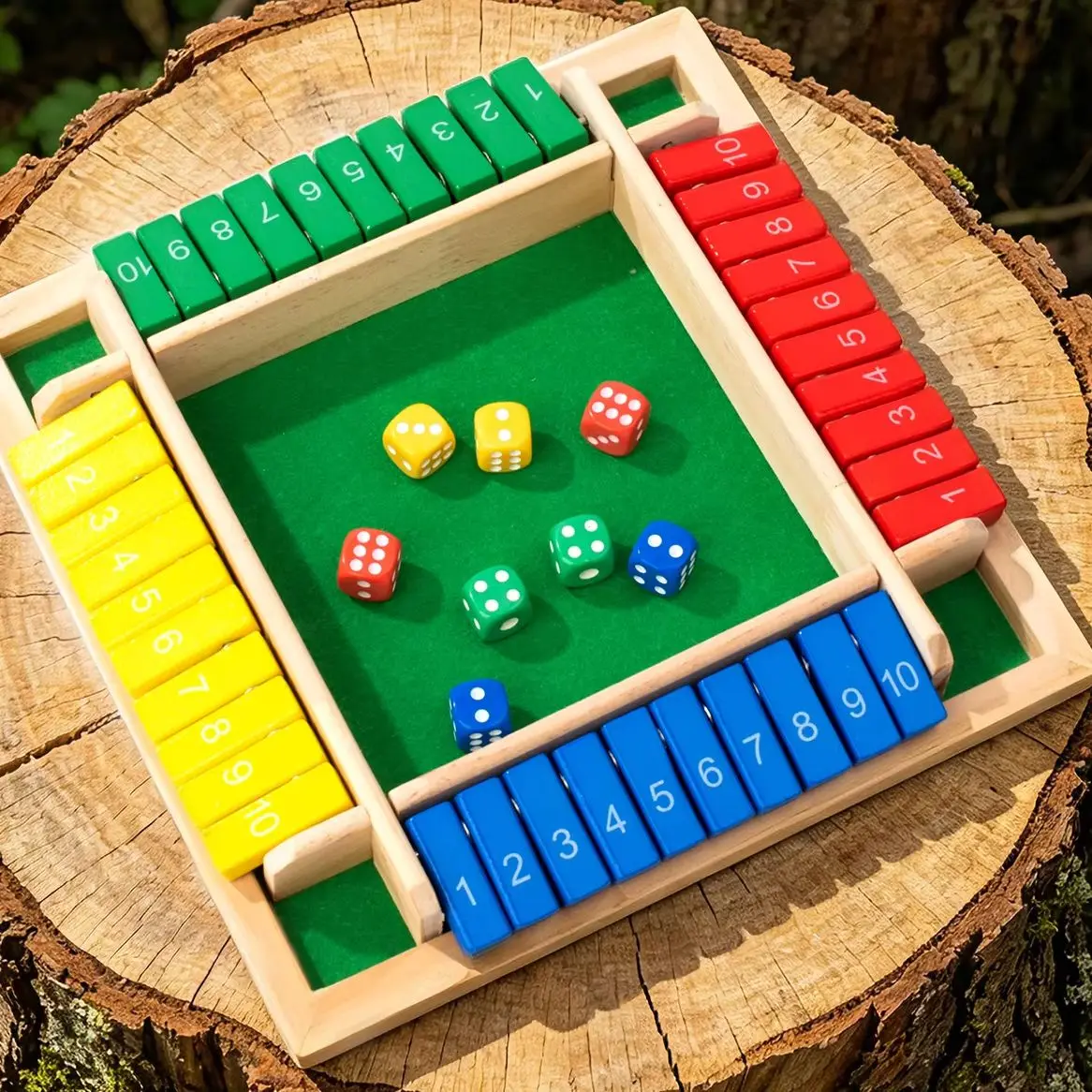 4 Player Wooden Shut the Box Dice Game, Number Flip Board Game for Family and Kids, Math Learning, Christmas and Birthday Gift