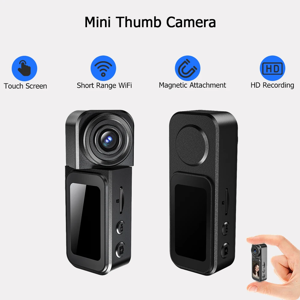 

Vandlion A75 2.7K Mini Thumb Camera 1.47” IPS Touch Screen 180° Rotatable Lens WiFi APP Closely Control Strong Magnetic POV REC